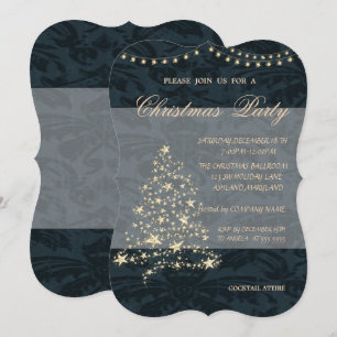 Invitación Árbol de Navidad elegante, damasco, fiesta de Navi
