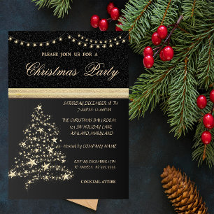 Invitación Árbol de Navidad Elegante, Negro, Fiesta de Navida