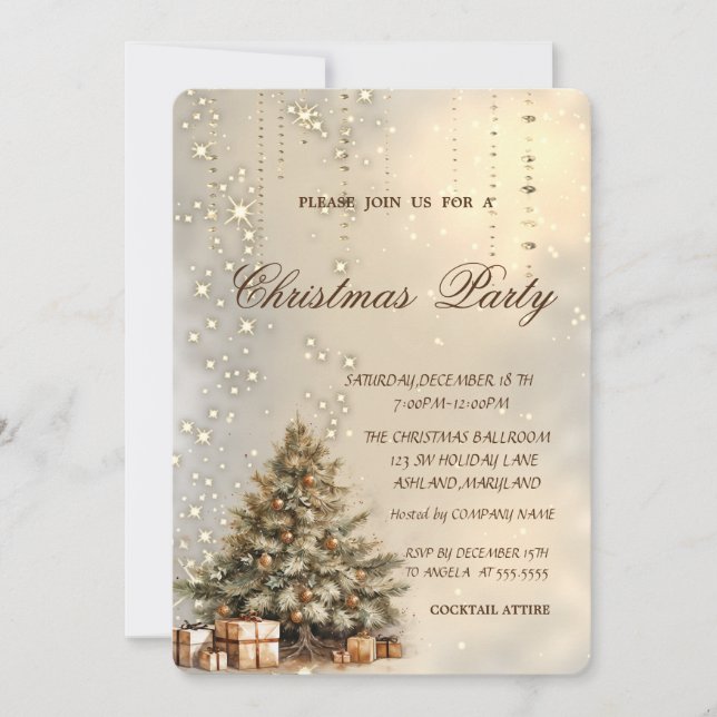 Invitación Árbol de Navidad Elegante Presenta Fiesta de Navid (Anverso)