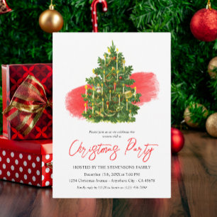 Invitación Árbol de Navidad Elegante Rojo Blanco Fiesta Navid