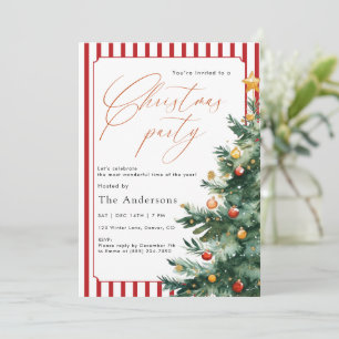 Invitación Árbol de Navidad en acuarela Fiesta de raya roja d