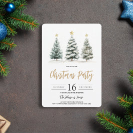 Invitación Árbol de Navidad en acuarela verde dorado fiesta n