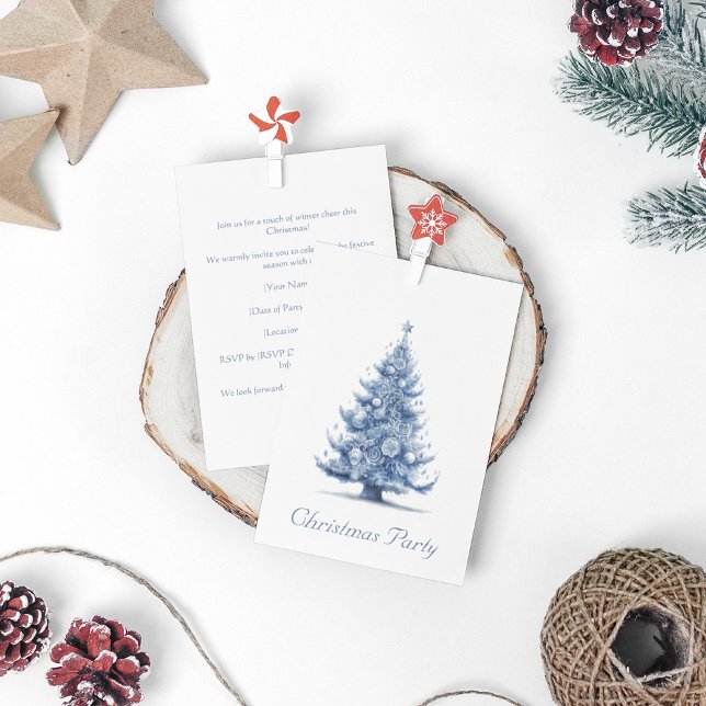 Invitación Árbol de Navidad en personalizable azul Delft (Subido por el creador)