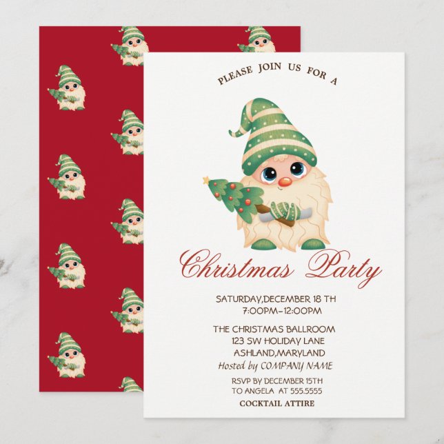 Invitación Árbol de Navidad enano Fiesta de Navidad de la Com (Anverso / Reverso)