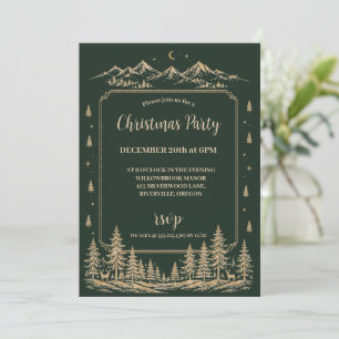 Invitación Árbol de Navidad encantado dorado en bosque