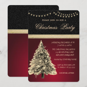 Invitación Árbol de Navidad Estrellas, Fiesta de Navidad Negr