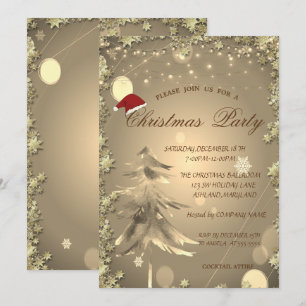 Invitación Árbol de Navidad,Estrellas,Sombrero de Santa Fiest