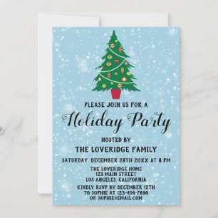Invitación Árbol de Navidad Festivo Fiesta Navideña Azul Niev