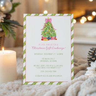 Invitación Árbol de Navidad Fiesta Arco Rosa Colorido Aquarel