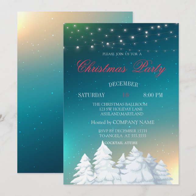 Invitación Árbol de Navidad, Fiesta de empresa de Navidades f (Anverso / Reverso)