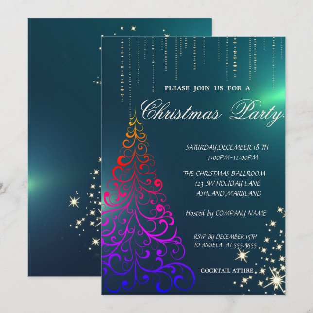 Invitación Árbol de Navidad, Fiesta de la empresa verde de Na (Anverso / Reverso)