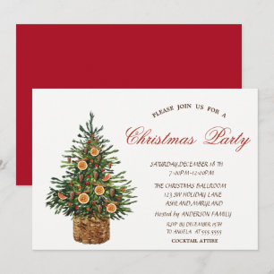 Invitación Árbol de Navidad, Fiesta de Navidad Roja