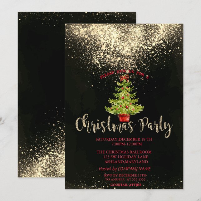 Invitación Árbol de Navidad, Fiesta de Navidades de Confetti  (Anverso / Reverso)