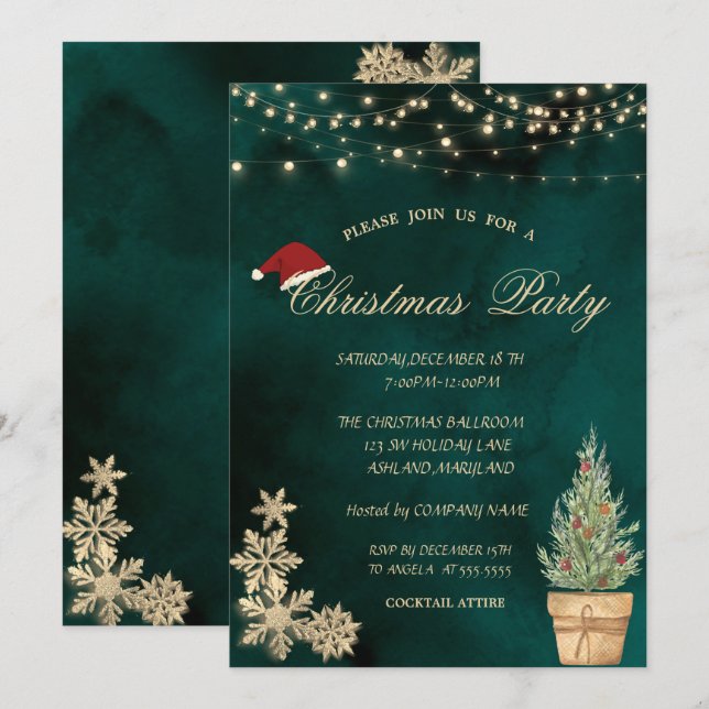 Invitación Árbol de Navidad, Fiesta de Navidades de copas de  (Anverso / Reverso)