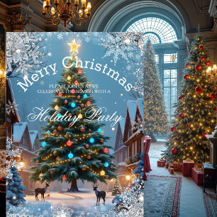 Invitación Árbol de Navidad Fiesta Navideña Casas rústicas de