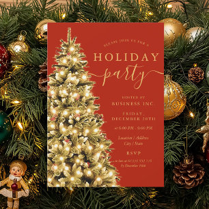 Invitación Árbol de Navidad Formal Dorado Corporativo Navideñ