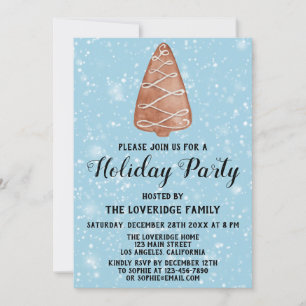 Invitación Árbol de Navidad Galleta Fiesta Navideña Azul Niev