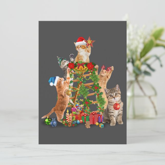 Invitación Árbol de Navidad Gato Navidades feos Gato Mamá Pap (Anverso de pie)