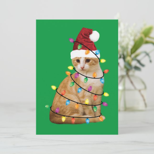 Invitación Árbol de Navidad Gato Santa Graciosa Gente Gato Ga (Anverso de pie)