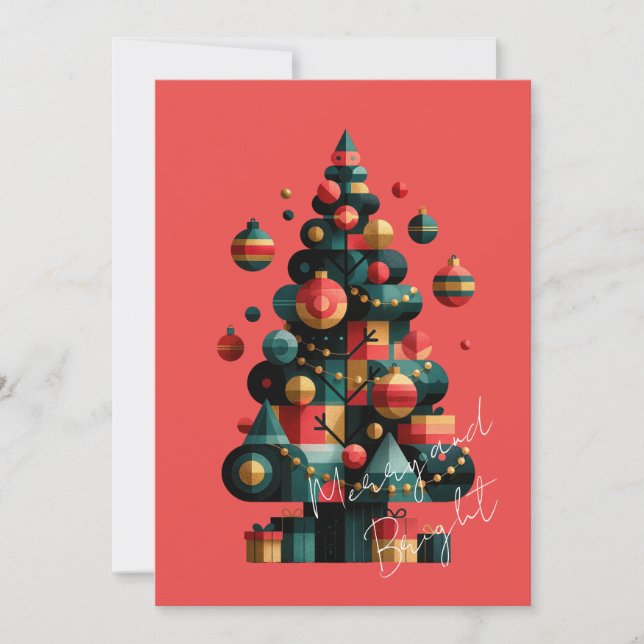 Invitación Árbol de Navidad geométrico (Anverso)