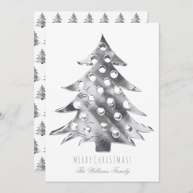 Invitación Árbol de Navidad gris plateado moderno elegante (Anverso / Reverso)