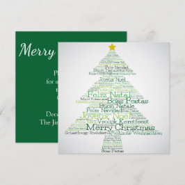 Invitación Árbol de Navidad hecho con palabras de 'Feliz Navi