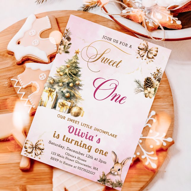 Invitación Árbol de Navidad Invierno Dulce Rosa Un Cumpleaños (Subido por el creador)