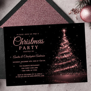 Invitación Árbol de Navidad ligero con brillo en oro rosa par