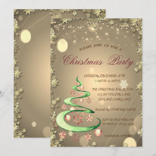 Invitación Árbol de Navidad Lindo Estrellas Doradas de Navida