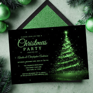 Invitación Árbol de Navidad Luz Verde Brillante Fiesta de Nav