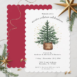 Invitación Árbol de Navidad Minimalista Simple Acuarela Moder