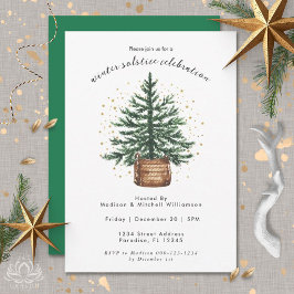 Invitación Árbol de Navidad Minimalista Simple Acuarela Moder