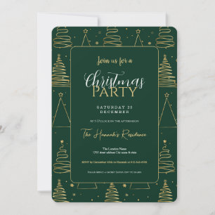 Invitación Árbol de Navidad mínimo de oro verde