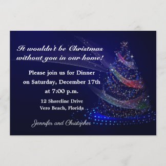 Invitación Árbol de Navidad moderno en cena azul