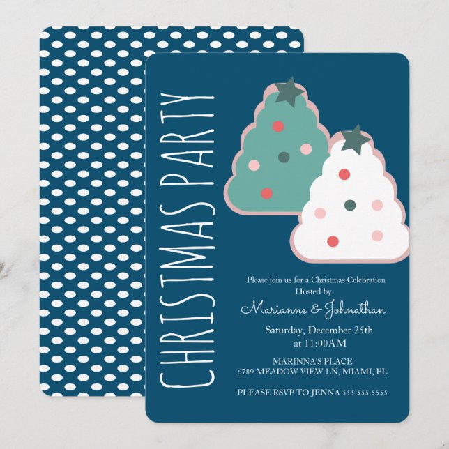 Invitación Árbol de Navidad moderno, galleta, fiesta de vacac (Anverso / Reverso)