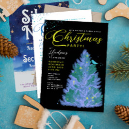 Invitación Árbol de Navidad moderno negro y azul Fiesta de Na