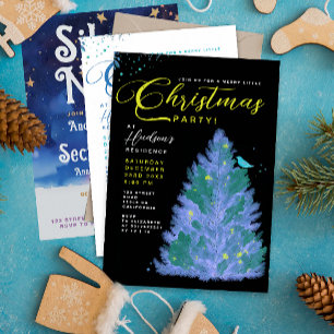 Invitación Árbol de Navidad moderno negro y azul Fiesta de Na
