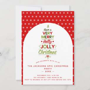 Invitación Árbol de Navidad muy alegre Holly Jolly con texto 