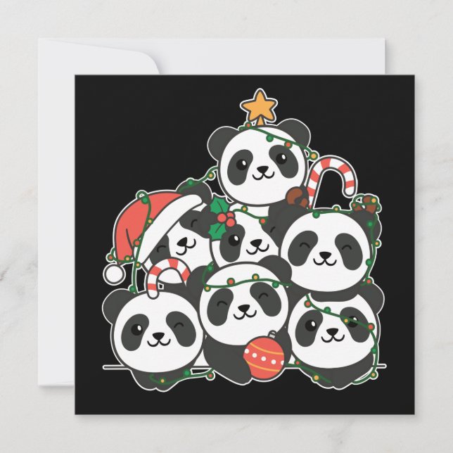 Invitación Árbol de Navidad Panda divertido invita a la Navid (Anverso)