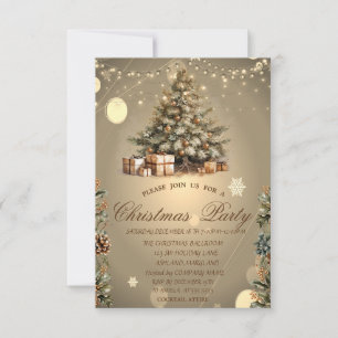 Invitación Árbol de Navidad, piñas Estrellas Compañía de Navi