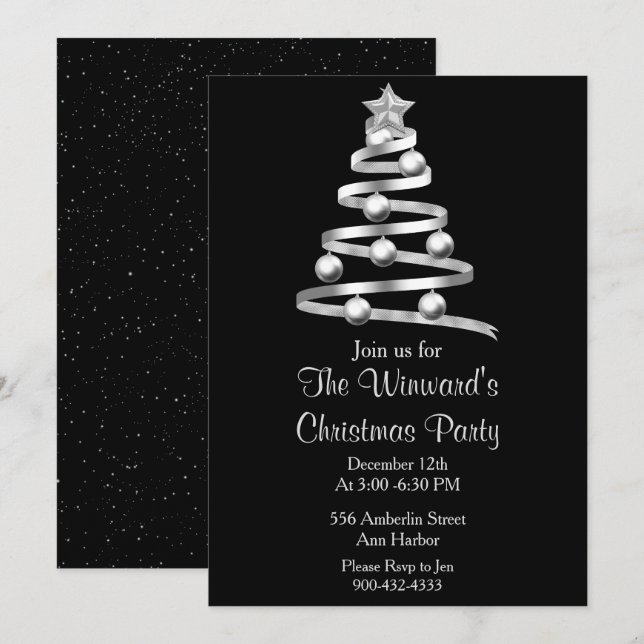 Invitación Árbol de Navidad plateado (Anverso / Reverso)