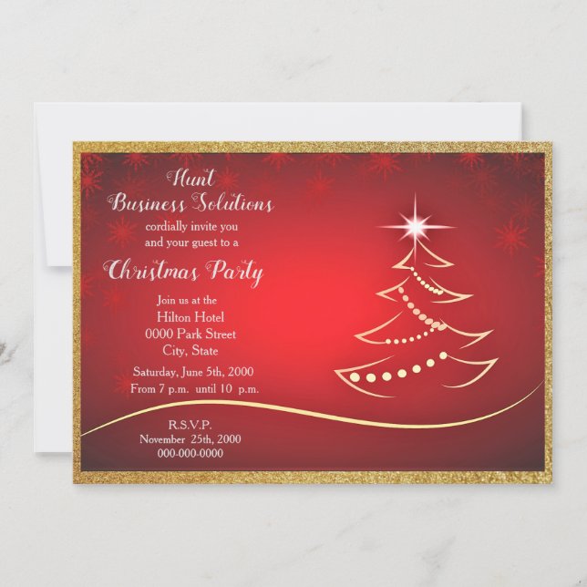 Invitación Árbol de Navidad Purpurina de oro en fiesta de Nav (Anverso)