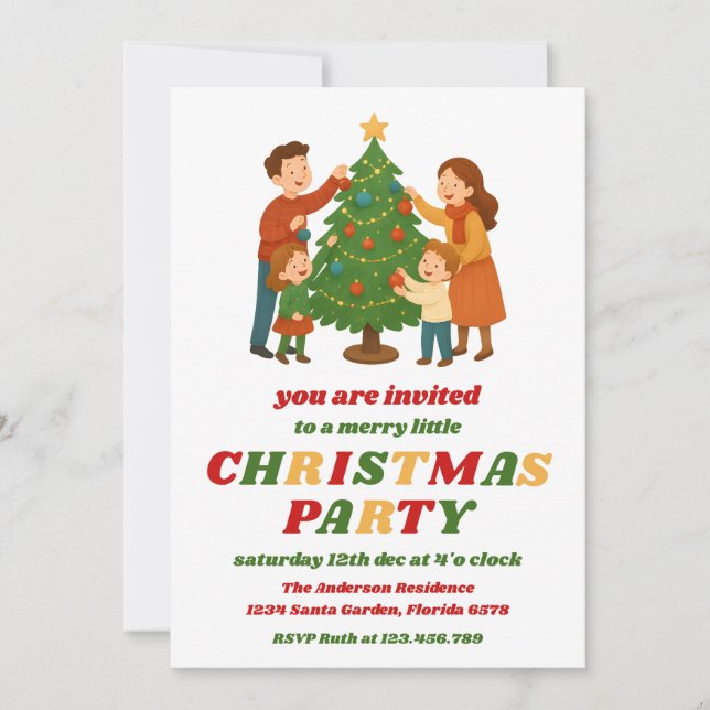 Invitación Árbol de Navidad Retro Editable Fiesta Navideña (Anverso)