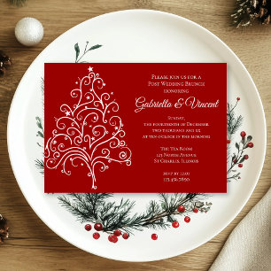 Invitación Árbol de Navidad Rojo Brunch de Post Boda de Invie