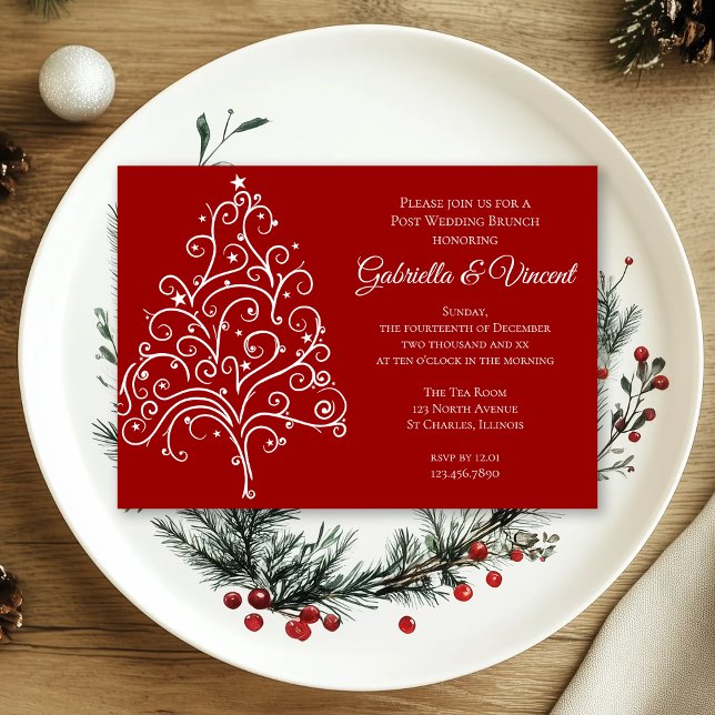 Invitación Árbol de Navidad Rojo Brunch de Post Boda de Invie (Subido por el creador)