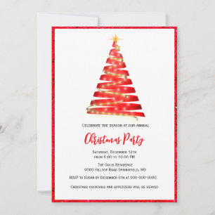 Invitación Árbol de Navidad Rojo Festivo Fiesta Navideña 