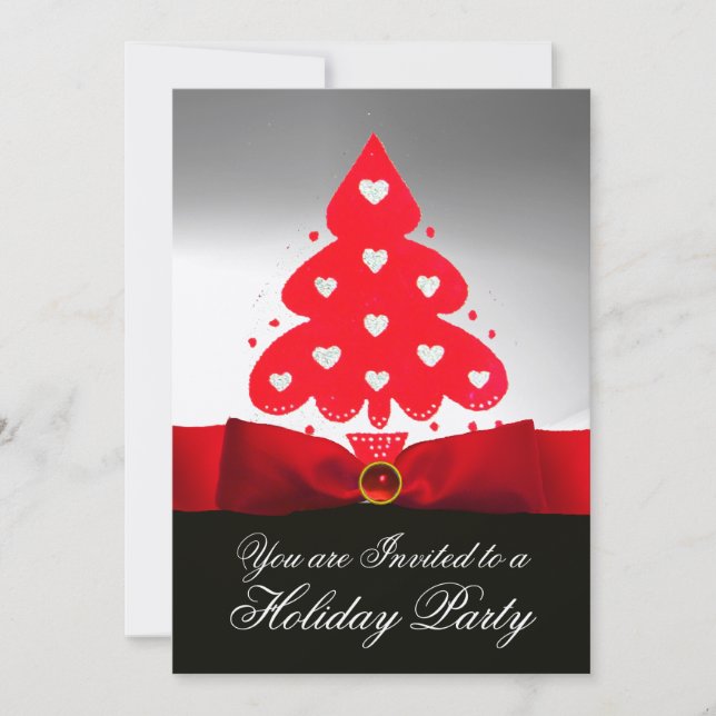Invitación Árbol de Navidad Rojo, Fiesta blanco negro de dama (Anverso)