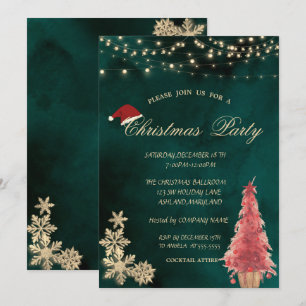 Invitación Árbol de Navidad Rojo,Fiesta de Navidad con Copos