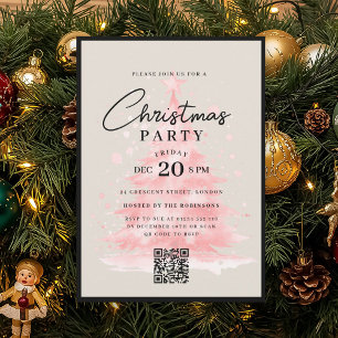 Invitación Árbol de Navidad Rojo QR Fiesta de Navidad