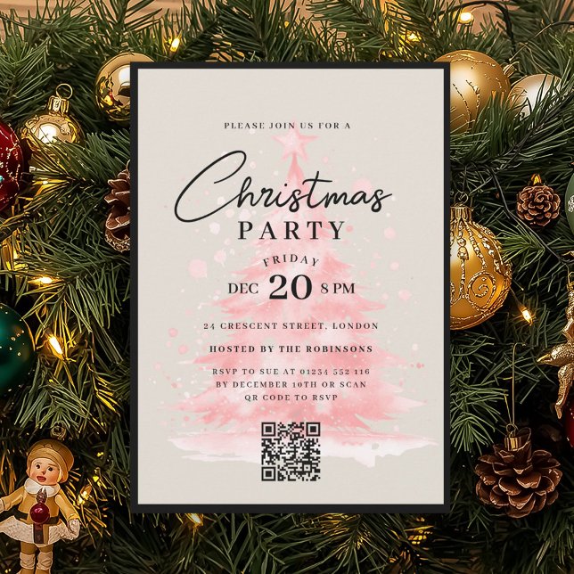 Invitación Árbol de Navidad Rojo QR Fiesta de Navidad (QR Red Christmas Tree Christmas Party Invitation)